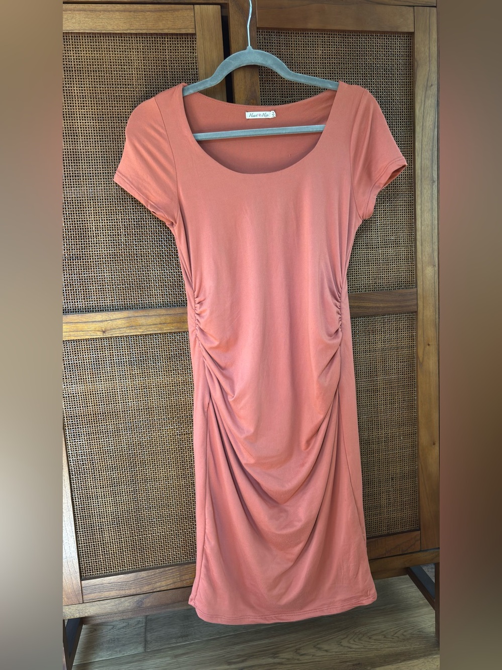 Heart & Hips Coral Scoop-Neck Midi with Side Ruching